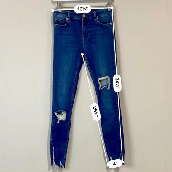 Free People Women's Distressed Ankle High Rise Jeans Medium Blue Wash 25R EUC - Picture 6 of 8